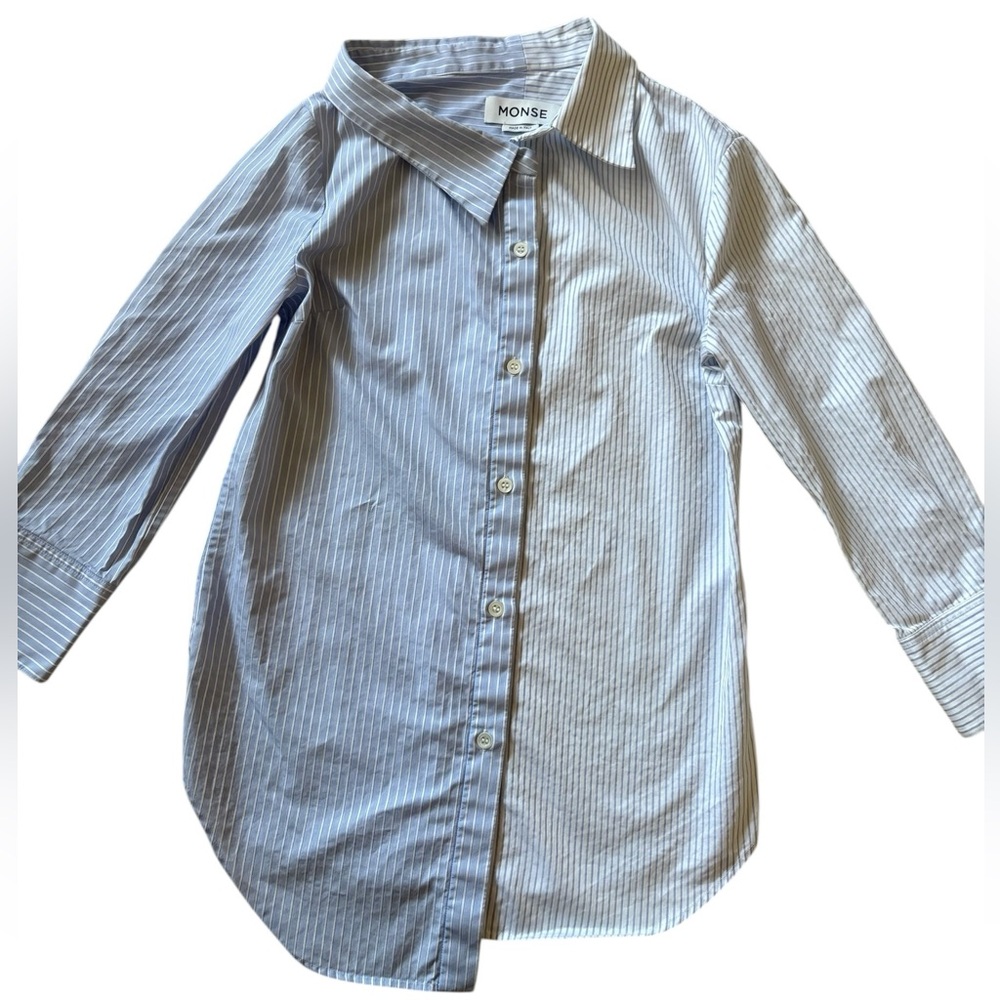 Monse Made in Italy Asymetric Button-Up Cotton Stripe Shirt White/Blue Size 4